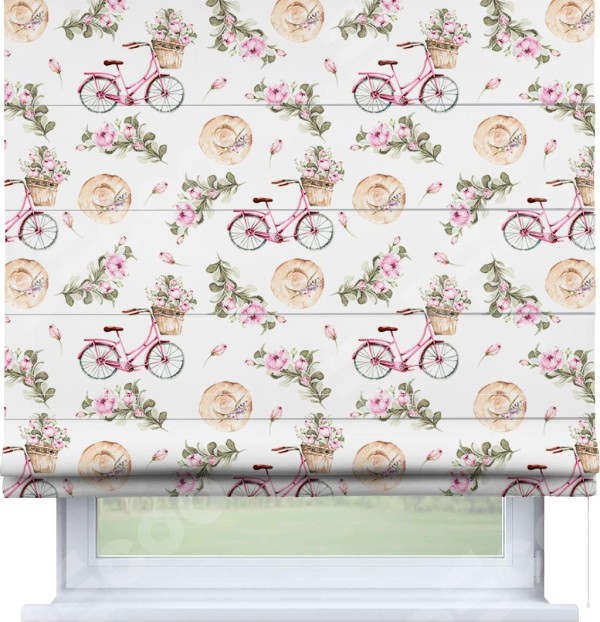 Римская штора «Кортин» для проема «Розовый велосипед»