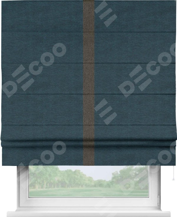 Римская штора «Кортин» с кантом Хайвэй, для проема, ткань твид блэкаут, глубокий синий