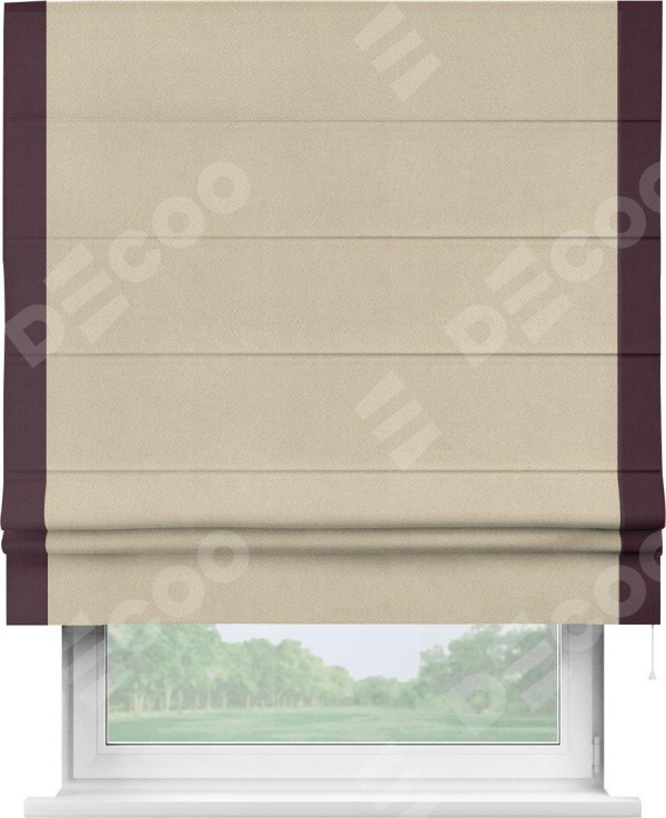 Римская штора «Кортин» с кантом Стрим Дуо, для проема, ткань блэкаут однотонный кофейно-бежевый