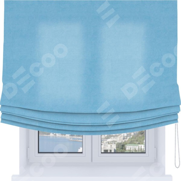 Римская штора Soft с мягкими складками, ткань вельвет голубой