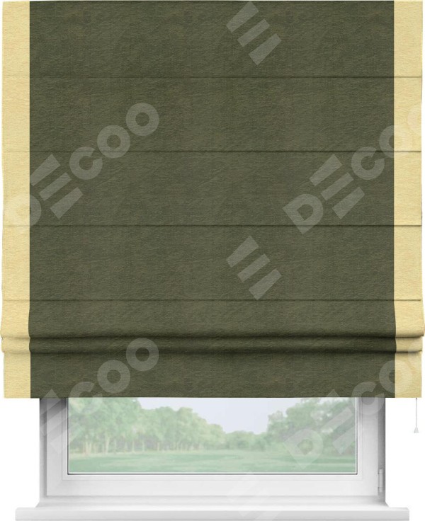 Римская штора «Кортин» с кантом Стрим Дуо, для проема, ткань софт однотонный зелёный
