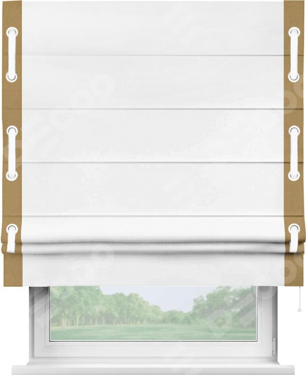 Римская штора «Кортин» с кантом Стрим Дуо (люверсы с пояском), для проема, ткань вельвет белоснежный