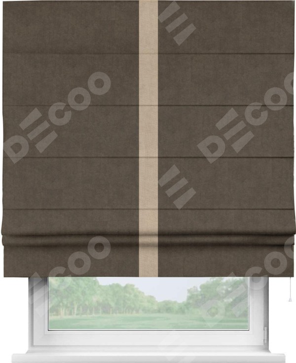 Римская штора «Кортин» для проема, канвас коричневый, с кантом Хайвэй