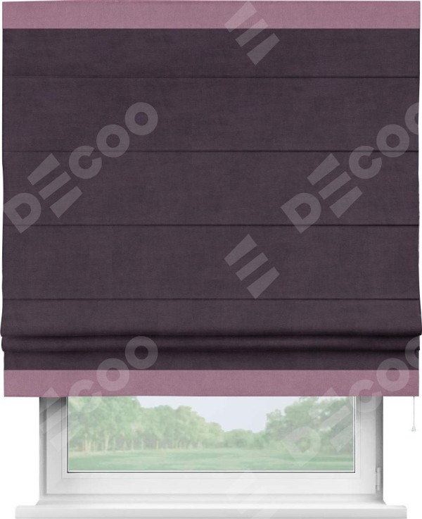 Римская штора «Кортин» для проема, вельвет тёмно-фиолетовый с кантом Горизонт
