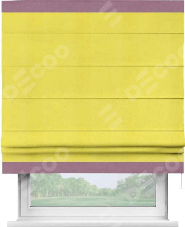 Римская штора «Кортин» с кантом Горизонт, для проема, ткань вельвет cветло-желтый