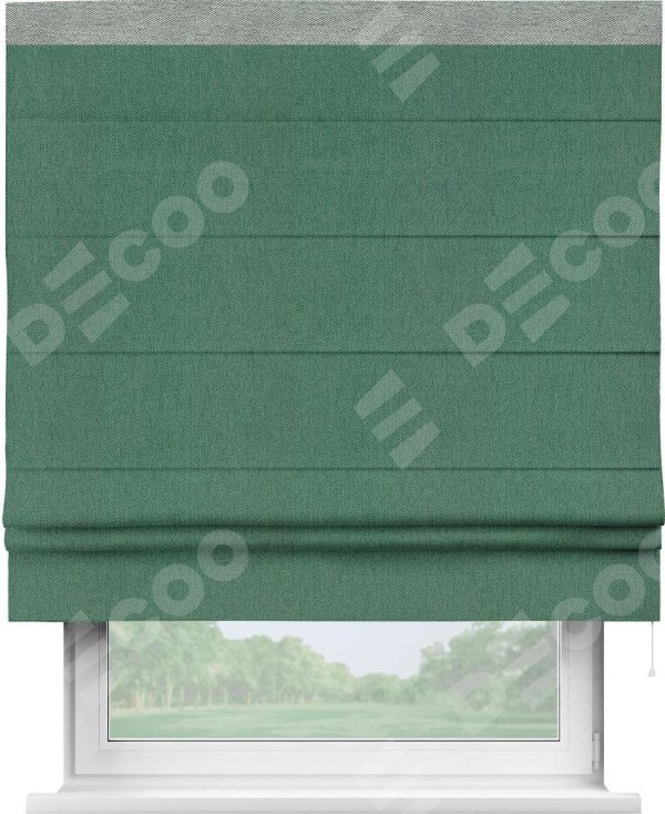 Римская штора «Кортин» с кантом Кинг, для проема, ткань твид блэкаут, зелёный