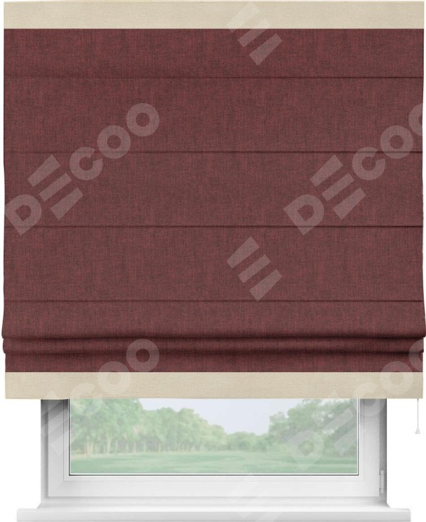 Римская штора «Кортин» с кантом Горизонт, для проема, ткань лён кашемир бордовый