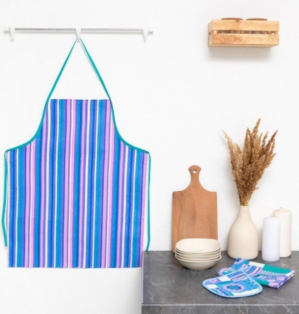 Кухонный набор Мари Санна Сирень+орнамент (прихватка+полотенце+фартук), рогожка