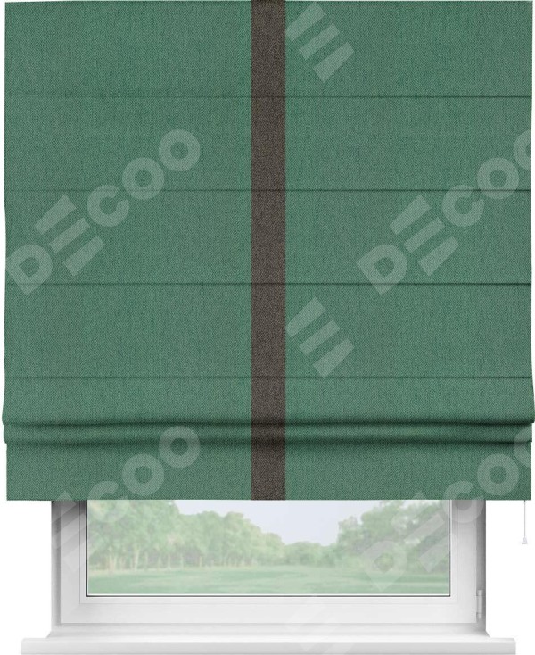 Римская штора «Кортин» с кантом Хайвэй, для проема, ткань твид блэкаут, зелёный