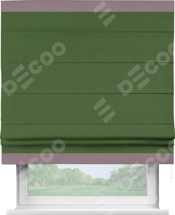 Римская штора «Кортин» с кантом Горизонт, для проема, ткань блэкаут однотонный зелёный перламутр