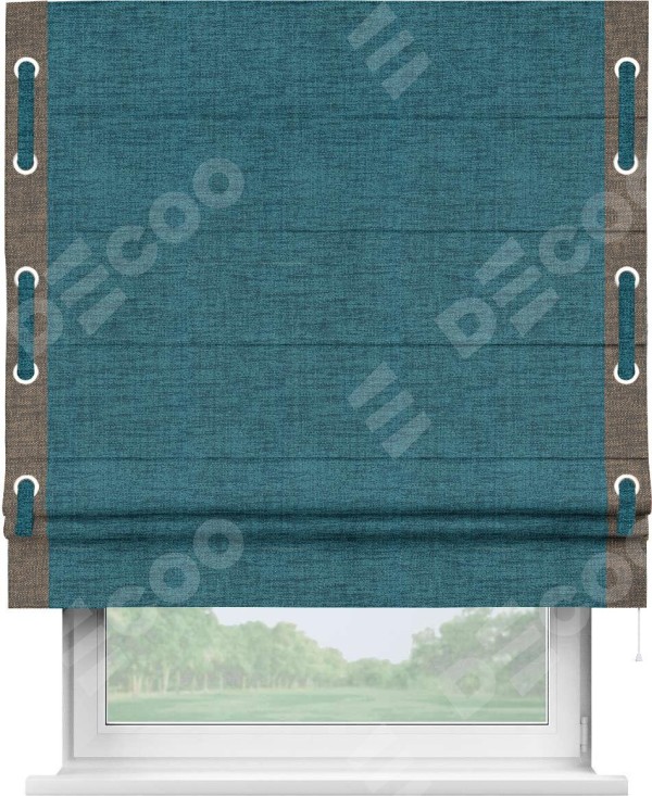 Римская штора «Кортин» с кантом Стрим Дуо (люверсы с пояском), для проема, ткань рогожка димаут, синий