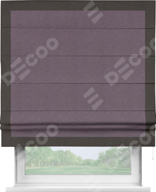 Римская штора «Кортин» с кантом Чесс, для проема, ткань лён димаут, светло-фиолетовый
