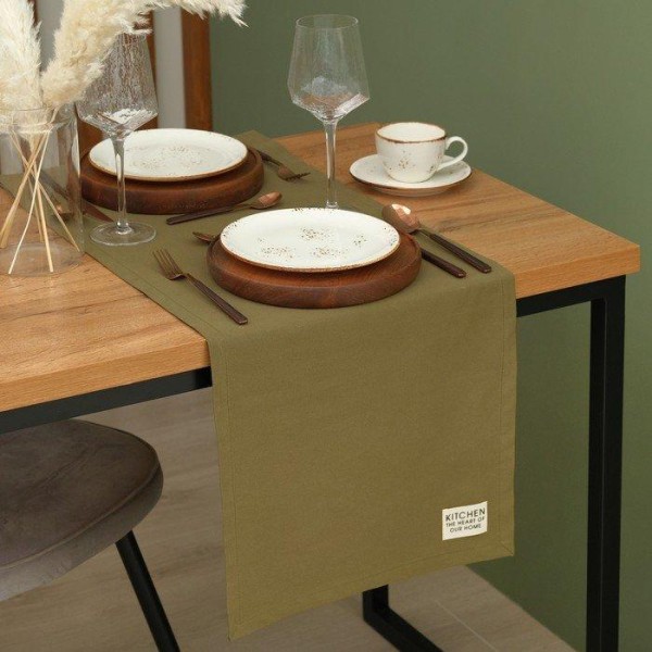 Дорожка на стол Этель Kitchen 40х150 см, цв. зелёный, 100% хл, саржа 220 г/м2