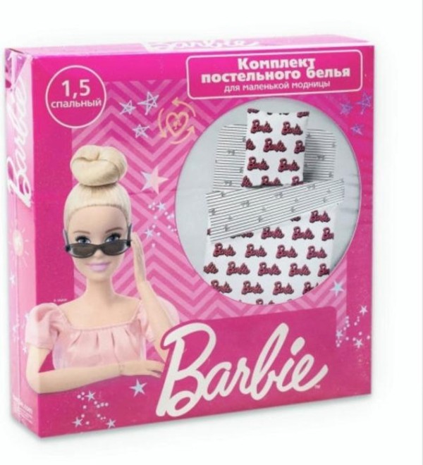 Постельное бельё 1,5сп Barbie белоземельный 145х215, 150х215, 70х70 см-1шт