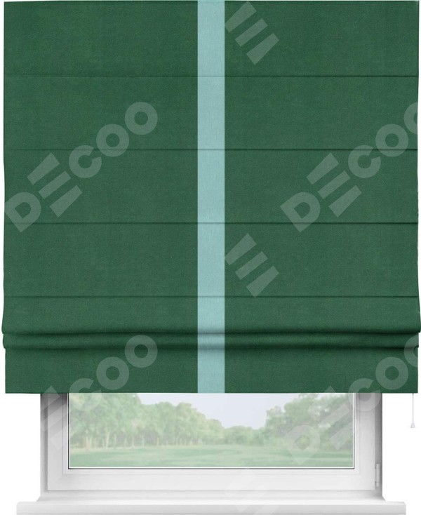 Римская штора «Кортин» с кантом Хайвэй, для проема, ткань вельвет зеленый