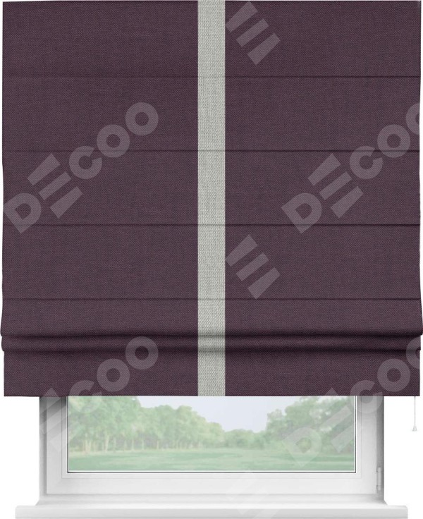 Римская штора «Кортин» для проема, лён димаут фиолетовый с кантом Хайвэй