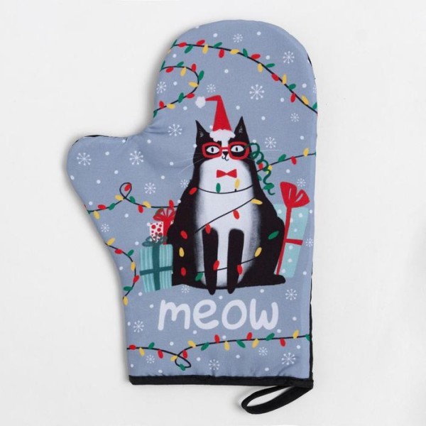 Новогодний набор подарочный "Meow" варежка-прихватка, лопатка силикон