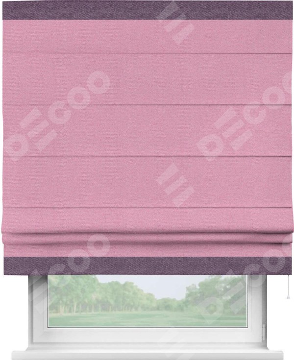 Римская штора «Кортин» с кантом Горизонт, для проема, ткань лён димаут, розовый