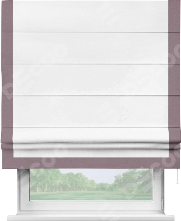 Римская штора «Кортин» с кантом Виктория, для проема, ткань однотонная белоснежная