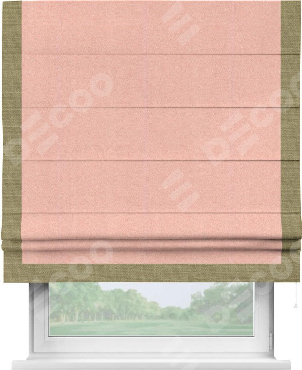 Римская штора «Кортин» с кантом Виктория, для проема, ткань лён розовый