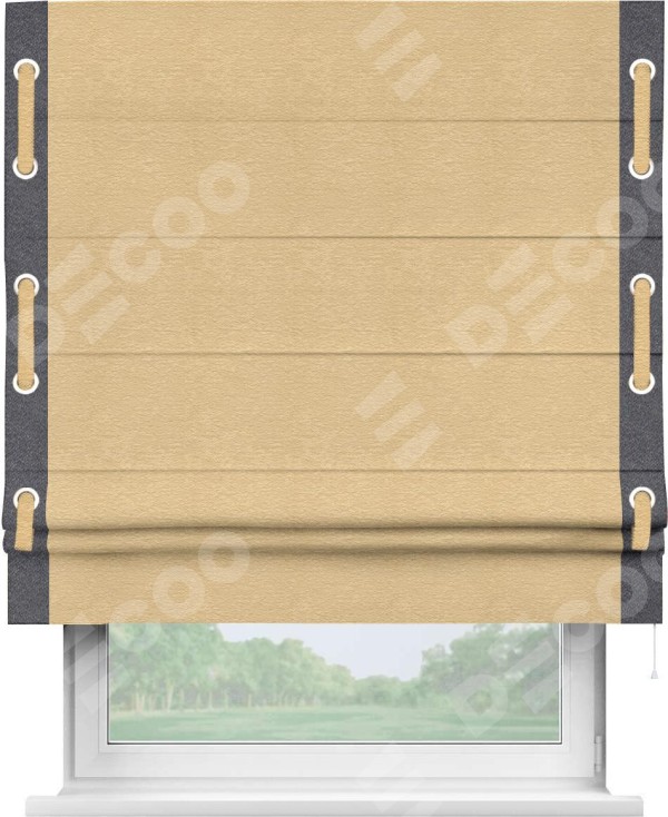 Римская штора «Кортин» с кантом Стрим Дуо (люверсы с пояском), для проема, ткань софт однотонный бежевый