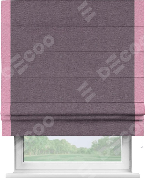 Римская штора «Кортин» с кантом Стрим Дуо, для проема, ткань лён димаут, светло-фиолетовый