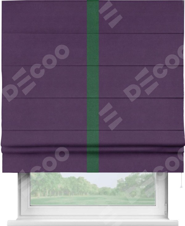 Римская штора «Кортин» с кантом Хайвэй, для проема, ткань вельвет темно-фиолетовый