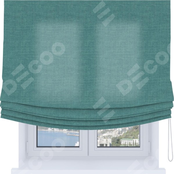 Римская штора Soft с мягкими складками, ткань лён бирюза