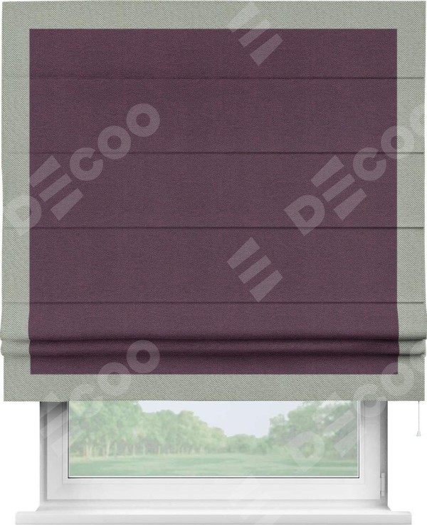 Римская штора «Кортин» с кантом Чесс, для проема, ткань лён димаут, фиолетовый