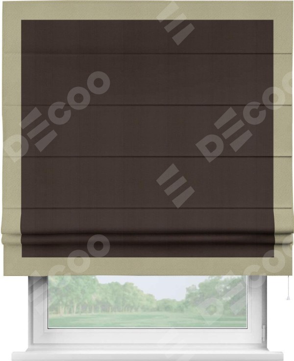 Римская штора «Кортин» с кантом Чесс, для проема, ткань блэкаут однотонный тёмно-коричневый