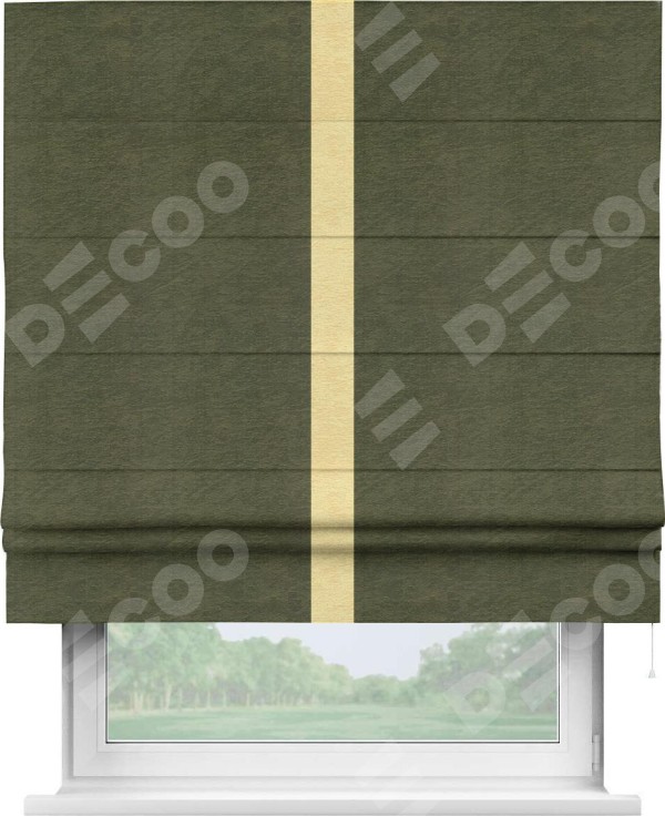 Римская штора «Кортин» с кантом Хайвэй, для проема, ткань софт однотонный зелёный