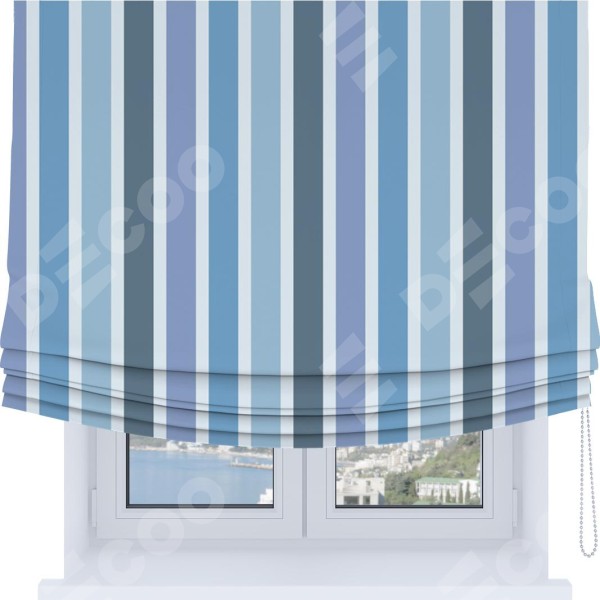 Римская штора Soft с мягкими складками, «Сине-голубые вертикальные полоски»