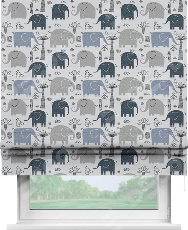 Римская штора «Кортин» для проема «Серые слоники»
