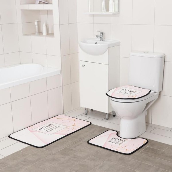 Набор ковриков для ванны и туалета Доляна Home, 3 шт: 50×80, 45×50, 38×43 см, цвет розовый