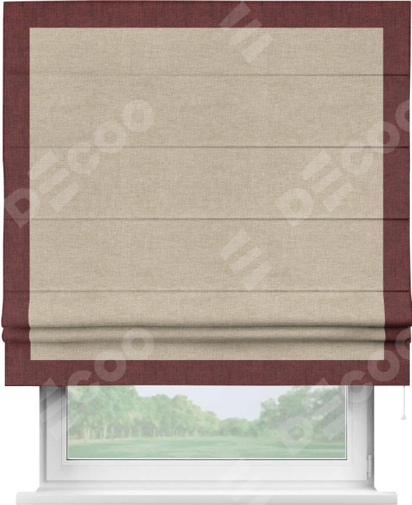 Римская штора «Кортин» с кантом Чесс, для проема, ткань лён кашемир бежевый