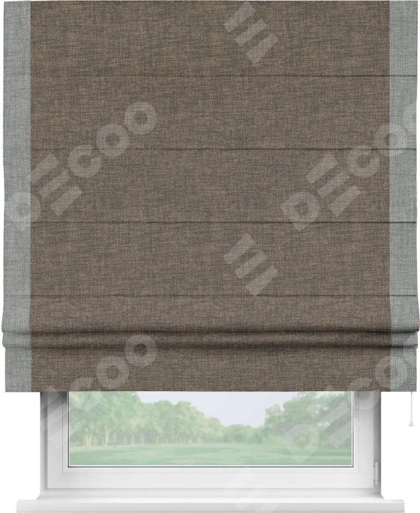 Римская штора «Кортин» с кантом Стрим Дуо, для проема, ткань рогожка димаут, коричневый
