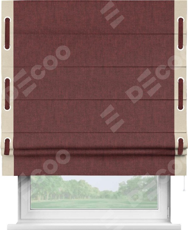 Римская штора «Кортин» с кантом Стрим Дуо (люверсы с пояском), для проема, ткань лён кашемир бордовый