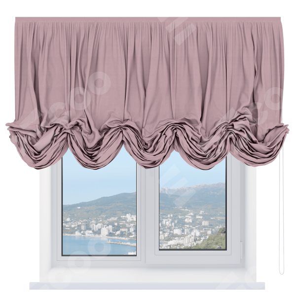 Австрийская штора «Кортин», ткань вельвет розовая пудра