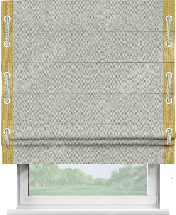 Римская штора «Кортин» с кантом Стрим Дуо (люверсы с пояском), для проема, ткань твид блэкаут,  коричнево-серый