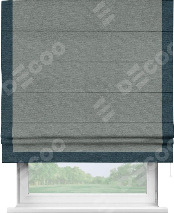 Римская штора «Кортин» с кантом Виктория, для проема, ткань твид блэкаут, серый