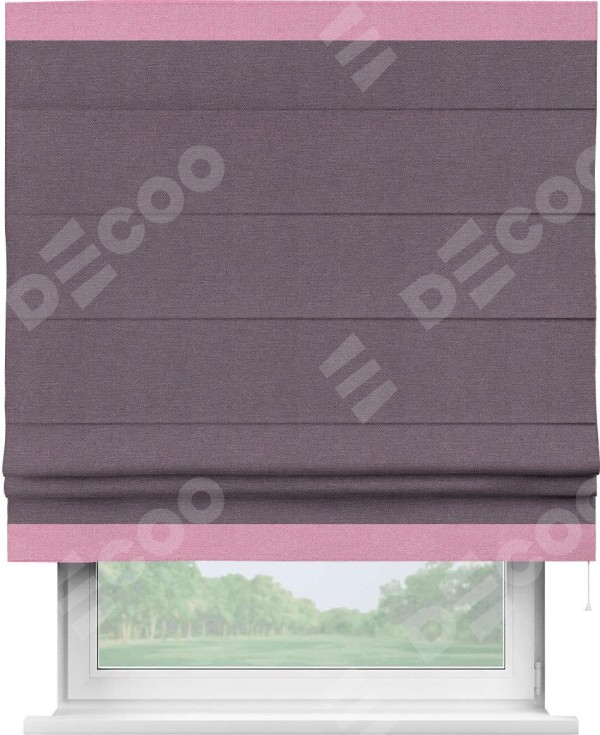 Римская штора «Кортин» с кантом Горизонт, для проема, ткань лён димаут, светло-фиолетовый