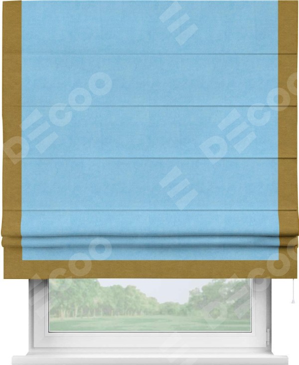 Римская штора «Кортин» с кантом Виктория, для проема, ткань вельвет голубой