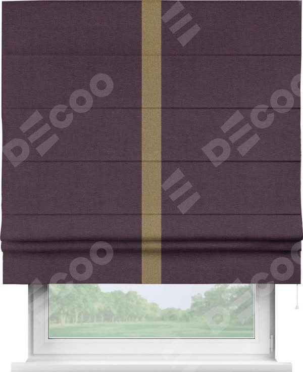 Римская штора «Кортин» для проема, лён димаут фиолетовый с кантом Хайвэй