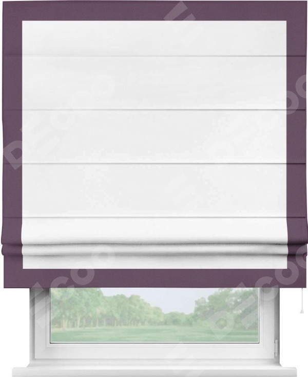 Римская штора «Кортин» с кантом Чесс, для проема, ткань однотонная белоснежная
