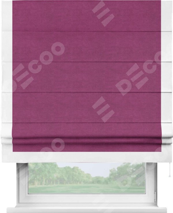 Римская штора «Кортин» с кантом Виктория, для проема, ткань вельвет фиолетовый