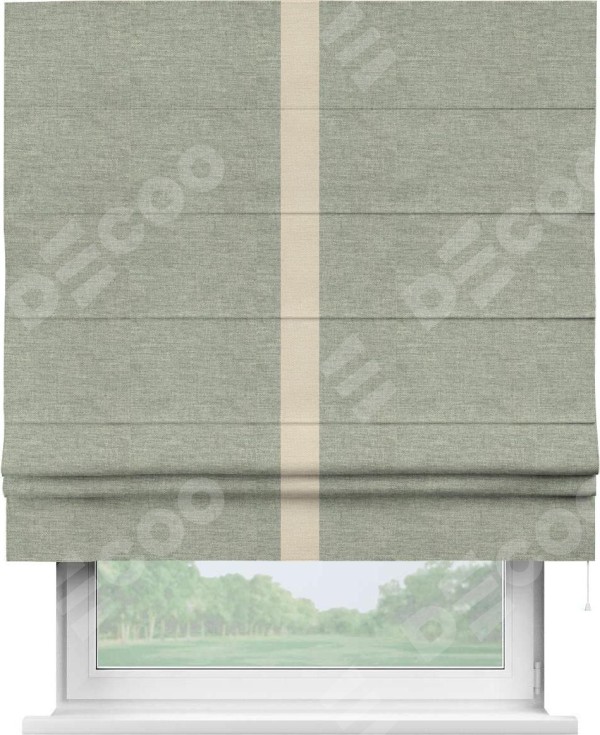 Римская штора «Кортин» с кантом Хайвэй, для проема, ткань лён кашемир серо-зелёный