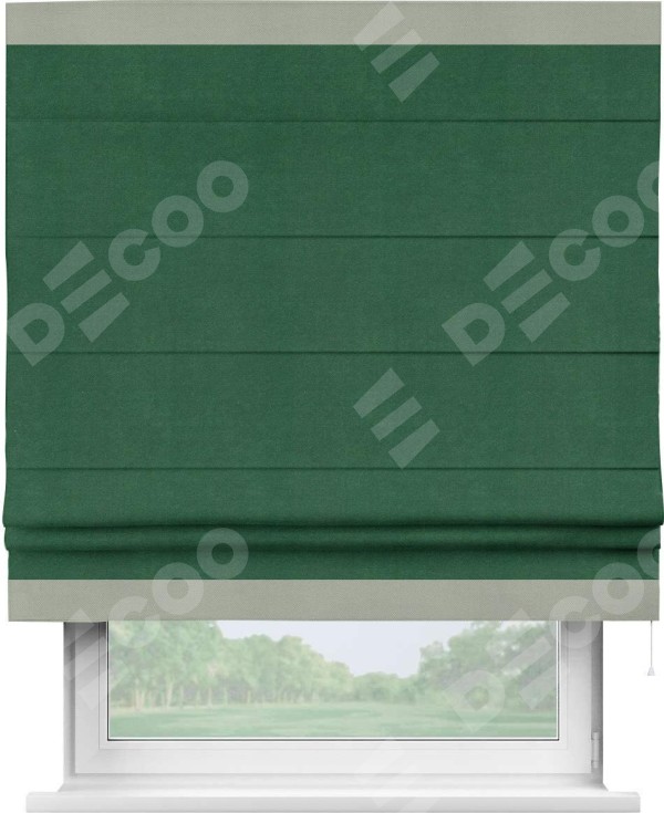 Римская штора «Кортин» с кантом Горизонт, для проема, ткань вельвет зеленый