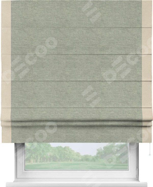 Римская штора «Кортин» с кантом Стрим Дуо, для проема, ткань лён кашемир серо-зелёный