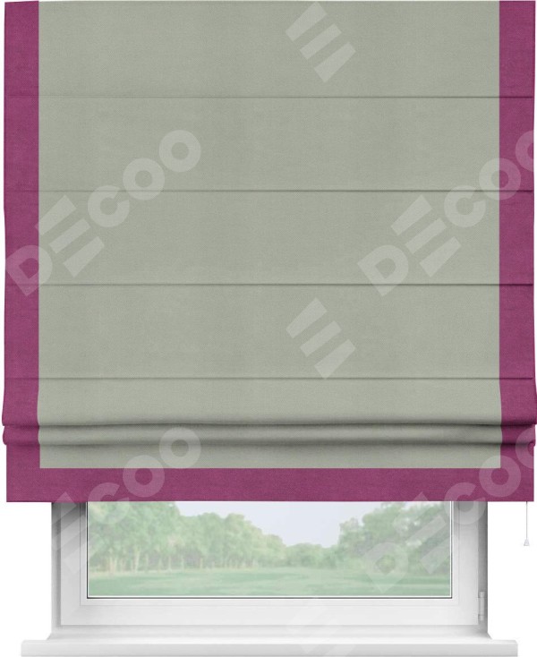 Римская штора «Кортин» с кантом Виктория, для проема, ткань вельвет cветло-серый