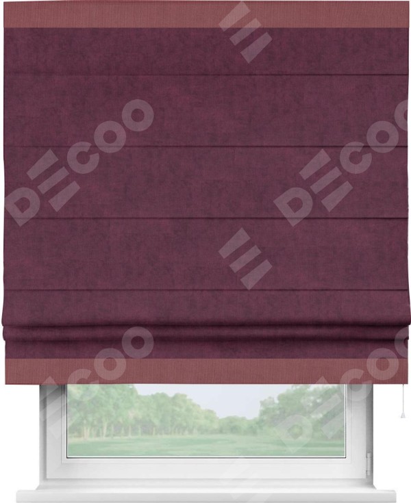 Римская штора «Кортин» для проема, канвас фиолетовый, с кантом Горизонт